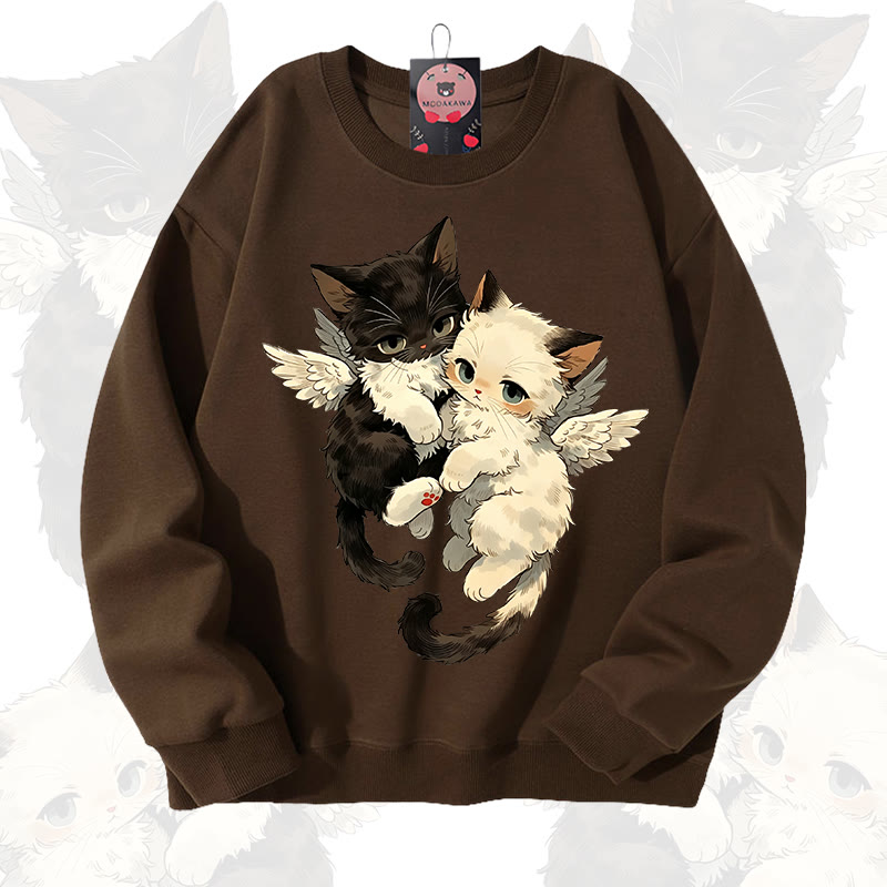 MODAKAWA Katzen-Engel-Grafik-Sweatshirt mit Rundhalsausschnitt - Braun - 3XL - image 5