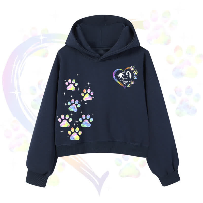 MODAKAWA X popipeko Kawaii Regenbogen-Hundepfotenabdruck Cropped Hoodie - Navy Blue - 3XL - image 6