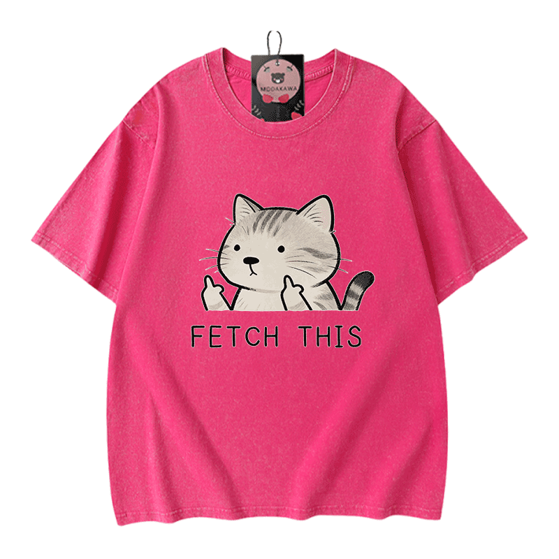 Hol dir dieses Modakawa Vintage-T-Shirt mit Katzenmotiv aus 100 % Baumwolle (gewaschen). - Rose Red - 5XL - image 5