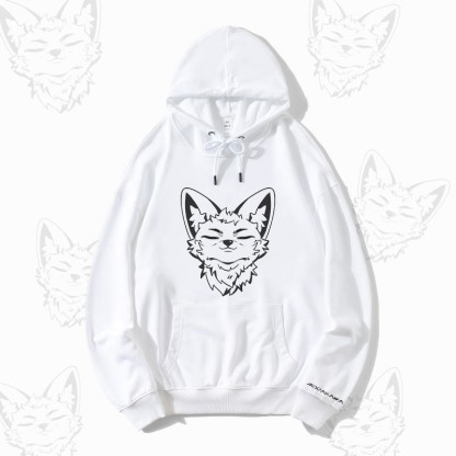 MODAKAWA Corsac Fox Graphic Streetwear Pullover Hoodie - White - 5XL - image 4