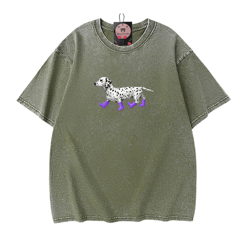 Dalmatiner-Grafik Modakawa Unisex Vintage Washed T-Shirt - Green - 5XL - image 10