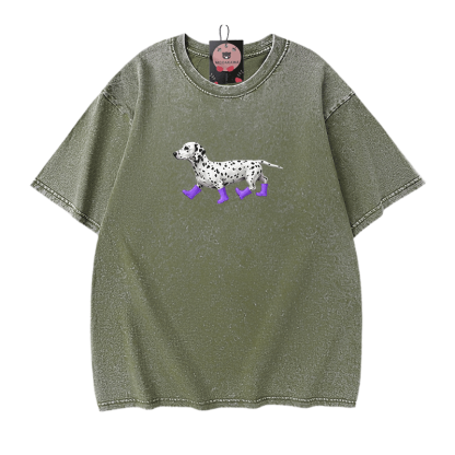 Dalmatiner-Grafik Modakawa Unisex Vintage Washed T-Shirt - Green - 5XL - image 10