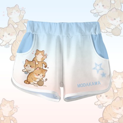 Modakawa Shorts mit verspielter Katzengrafik - Blue - 5XL - image 3