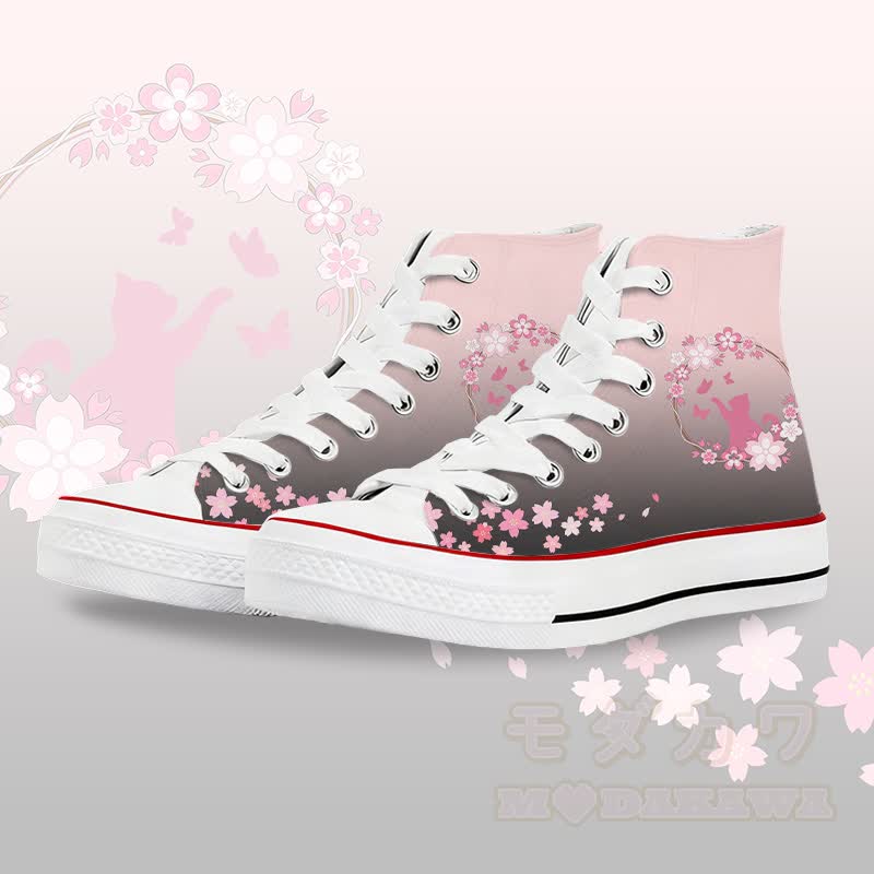 Modakawa Gradient High Top Canvas Schuhe mit Blumen- und Katzenmotiv - Weiß C - 45 - image 3