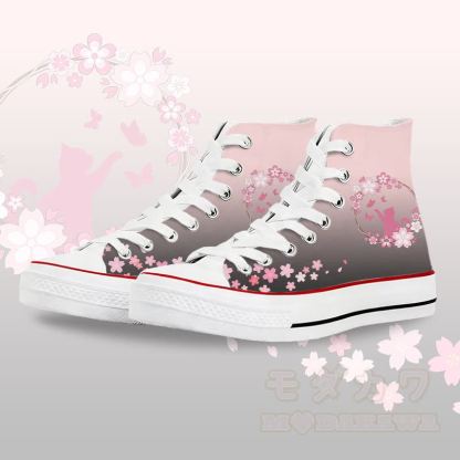 Modakawa Gradient High Top Canvas Schuhe mit Blumen- und Katzenmotiv - Weiß C - 45 - image 3