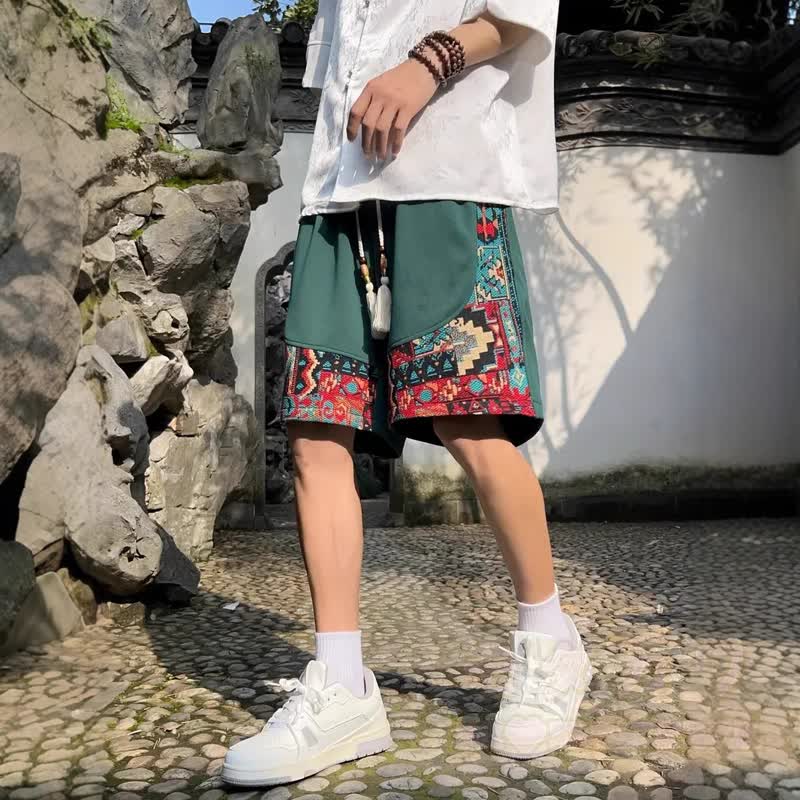 Lässige Shorts im Ethno-Stil, atmungsaktiv, locker geschnitten, mit Kordelzug - image 6