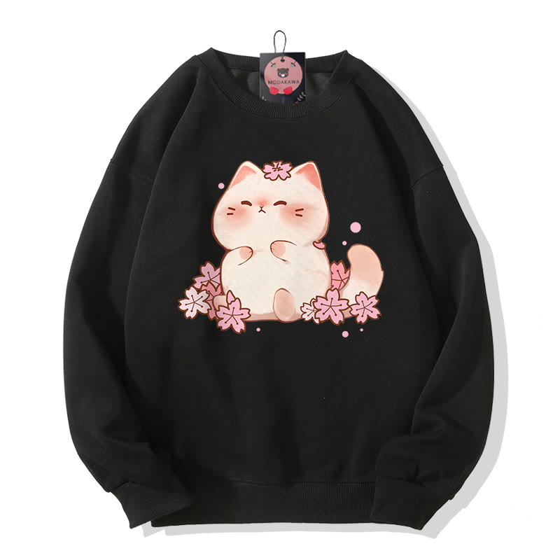 Sakura Kitty Print Rundhals-Sweatshirt - Black - 5XL - image 5
