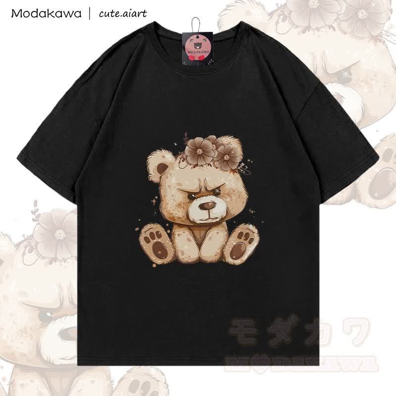 MODAKAWA X cute.aiart Floral Bear Graphic 100% Cotton T-Shirt - Schwarz - 5XL - image 3