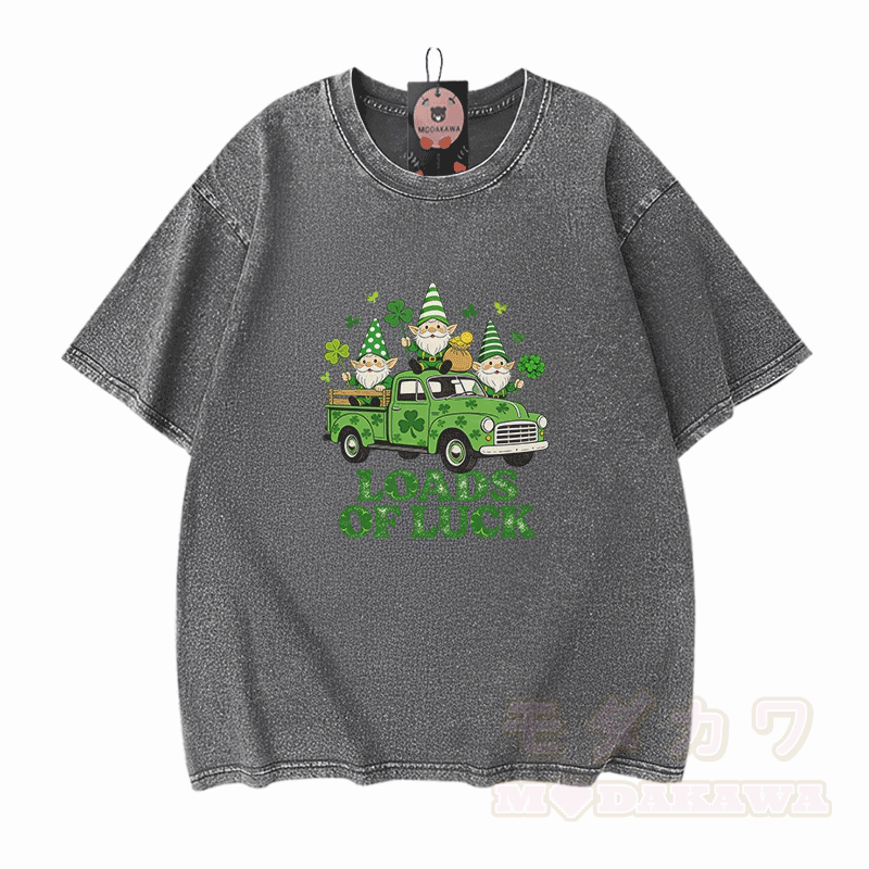Lucky LOADS OF LUCK St. Pakrit's Day Grafik Modakawa Vintage gewaschenes T-Shirt aus 100% Baumwolle - Grau - 5XL - image 9