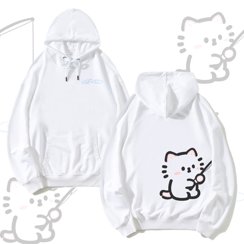 MODAKAWA Partner-Hoodie mit Fischkatzen-Motiv - White - 5XL - image 4