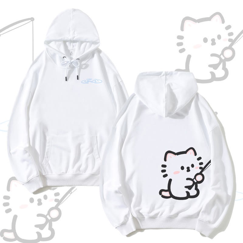 MODAKAWA Partner-Hoodie mit Fischkatzen-Motiv - White - 5XL - image 4