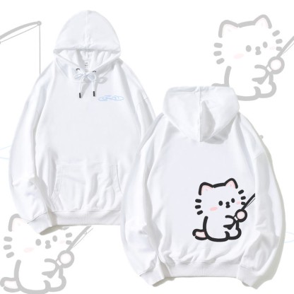 MODAKAWA Partner-Hoodie mit Fischkatzen-Motiv - White - 5XL - image 4
