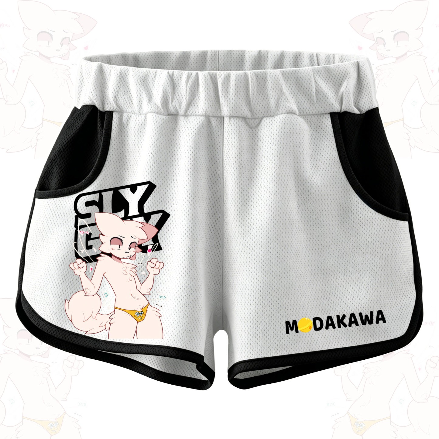 MODAKAWA X zarckets SLY GUY Lustige Anime-Fuchs-Print-Freizeitshorts - Schwarz - 5XL - image 3