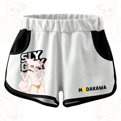 MODAKAWA X zarckets SLY GUY Lustige Anime-Fuchs-Print-Freizeitshorts - Schwarz - 5XL - image 3