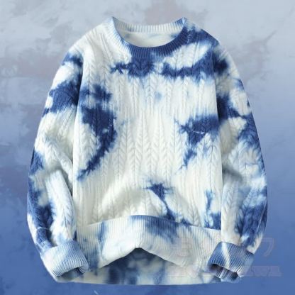 Zweiteiliger Strickpullover mit Batikmuster und Cargohose - Blauer Pullover - 3XL - image 6