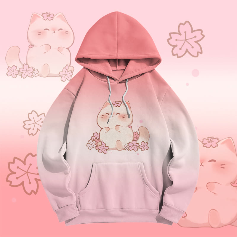 MODAKAWA Pullover-Hoodie mit Farbverlauf und Sakura-Kitty-Grafikprint - Pink - 8XL - image 2