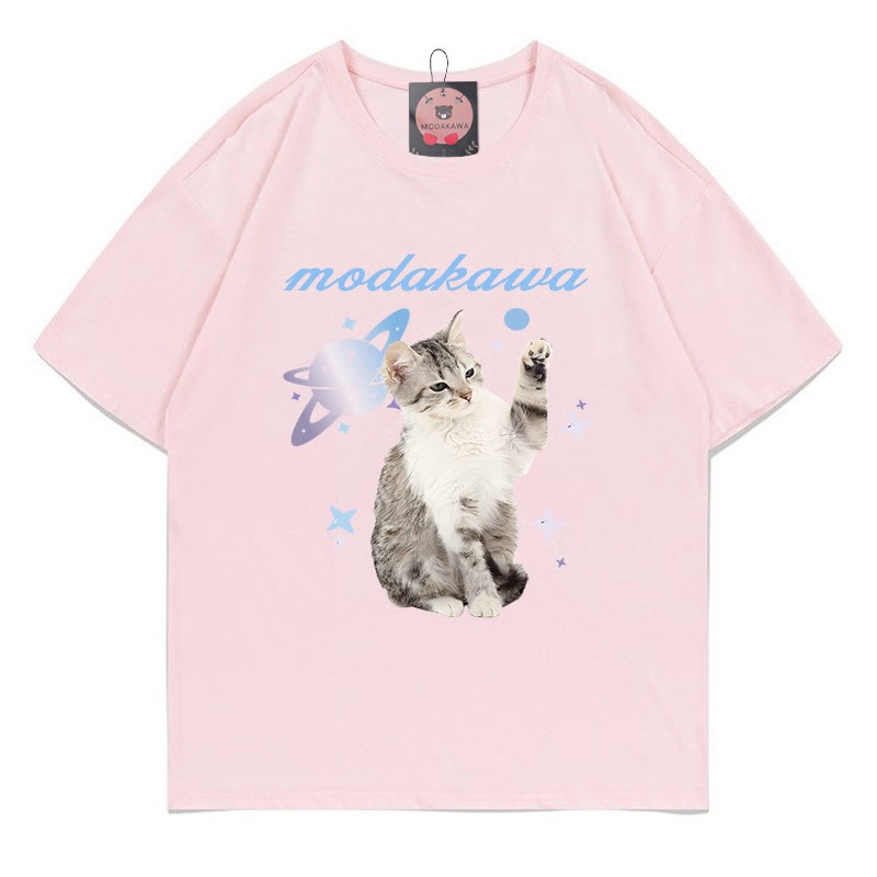 Kitty Planet Letter Print MODAKAWA T-Shirt - Pink - 5XL - image 3