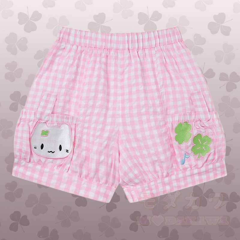 Polka Dot Cat Graphic Top Kitty Gingham Shorts Modakawa Matching Outfit - Pinke Shorts - L - image 8