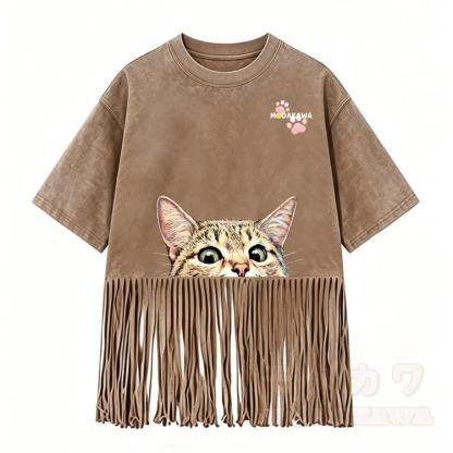 Kitty Graphic Modakawa Washed Fringe T-Shirt - Braun - 5XL - image 5