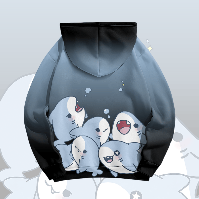 MODAKAWA Farbverlauf-Pullover-Hoodie mit verspieltem Hai-Motiv - image 5