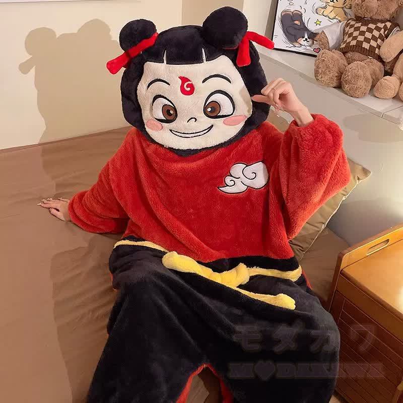 Lustiger Plüsch-Kapuzen-Einteiler-Schlafanzug - image 4