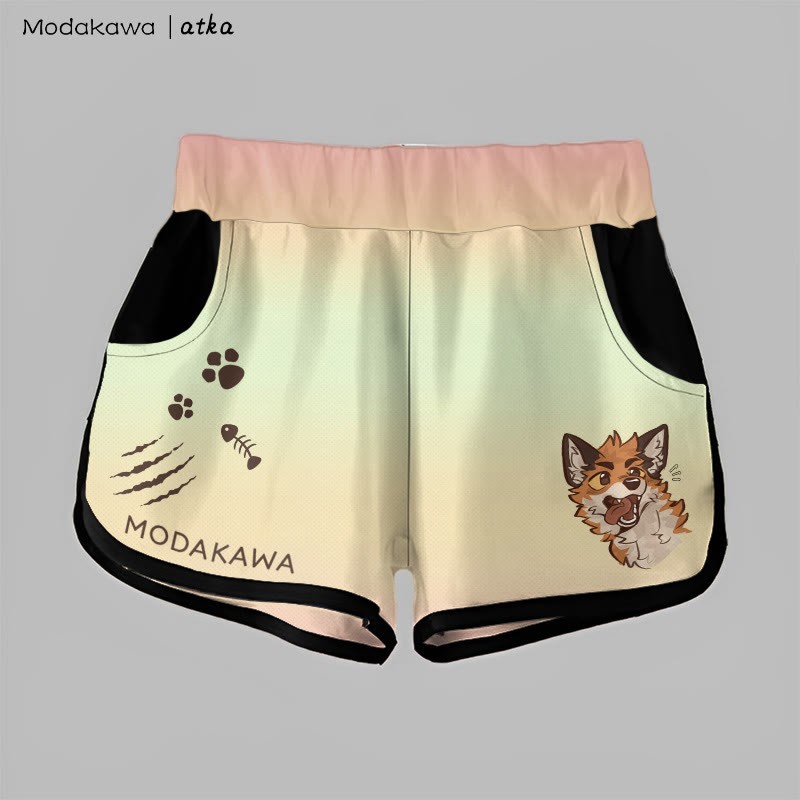 MODAKAWA X atka Gradient Playful Fox Face Graphic Shorts - Pink - 5XL - image 5
