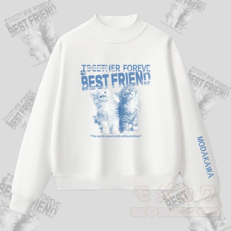 MODAKAWA BEST FRIEND Sweatshirt mit Katzenmotiv und Fleece-Futter - Weiß - L - image 3