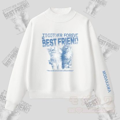 MODAKAWA BEST FRIEND Sweatshirt mit Katzenmotiv und Fleece-Futter - Weiß - L - image 3