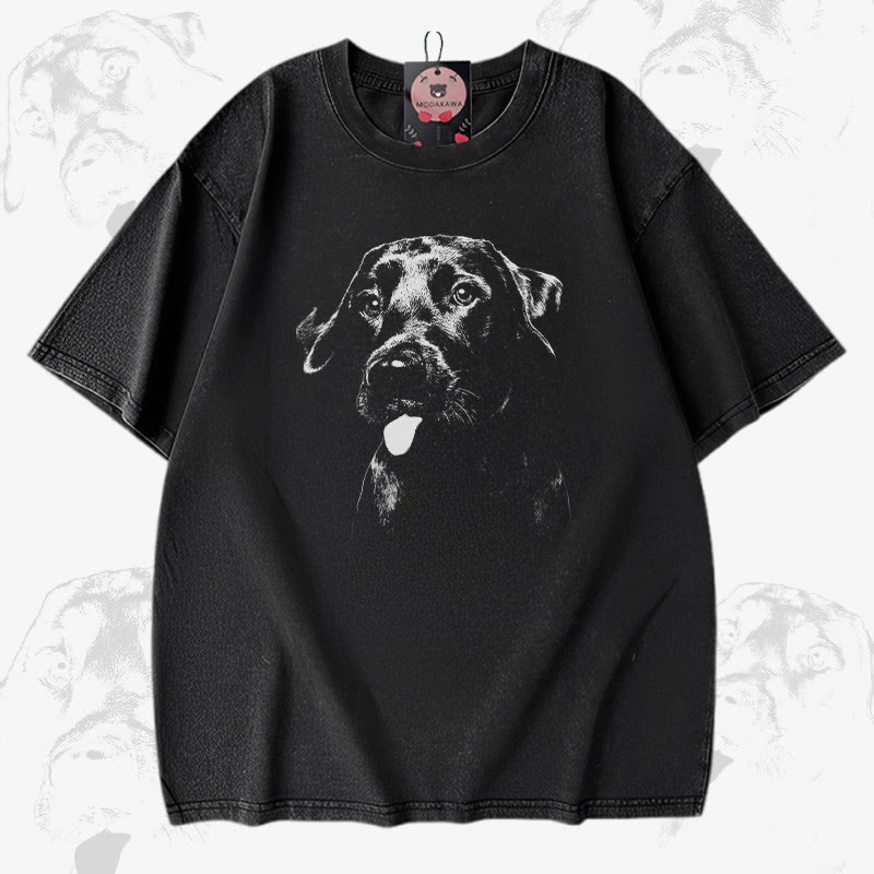 Modakawa Vintage T-Shirt mit Welpenzungen-Motiv, gewaschen aus 100 % Baumwolle - Black - 5XL - image 2