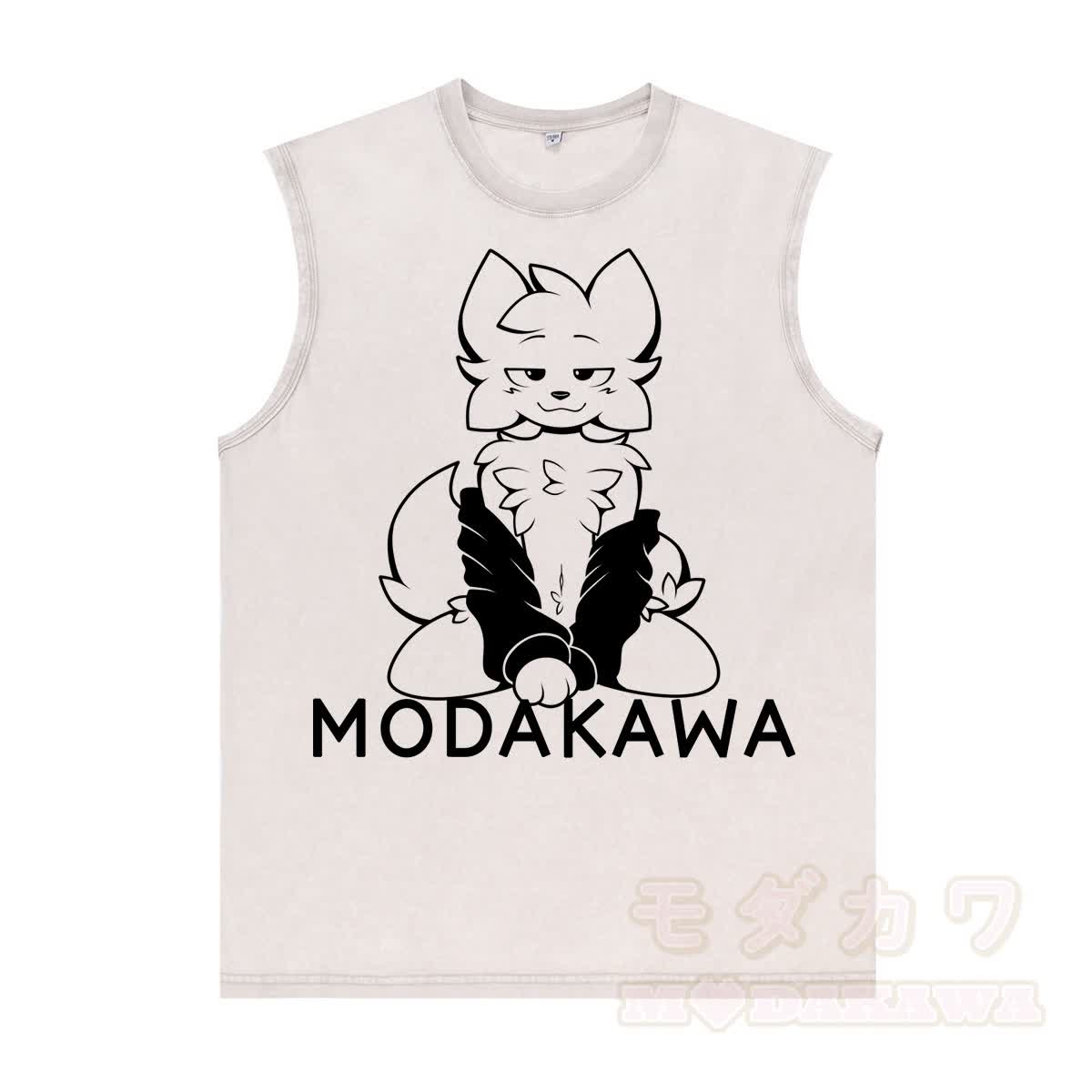 MODAKAWA X zarckets Anime Fox Graphic Unisex Vintage Washed Sleeveless T-shirt - Aprikose - 2XL - image 4