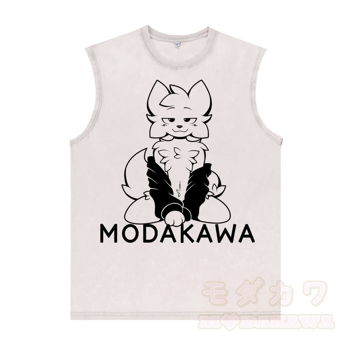 MODAKAWA X zarckets Anime Fox Graphic Unisex Vintage Washed Sleeveless T-shirt - Aprikose - 2XL - image 4