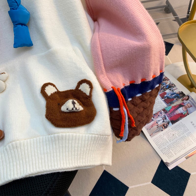 Strick-Hoodie mit 3D-Häschen-Blumen Farben - image 7