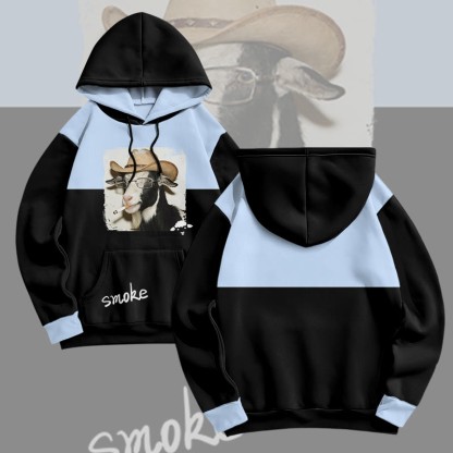 MODAKAWA Pullover-Hoodie mit Allover-Print eines rauchenden Schafes - Blue - 8XL - image 3