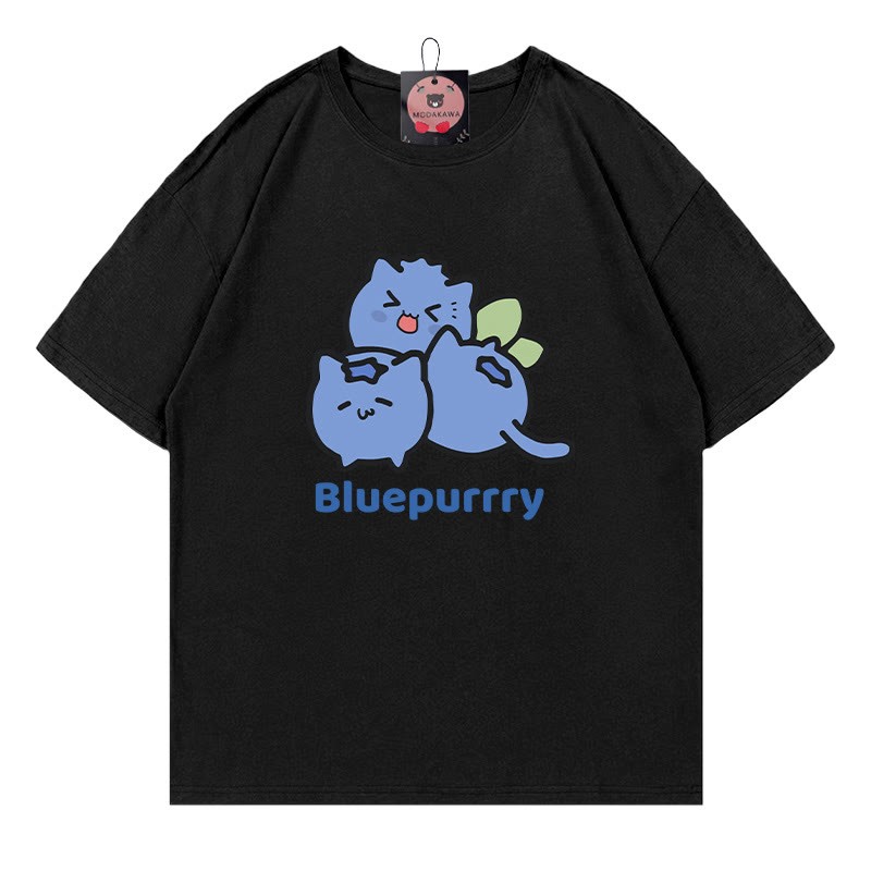 BLUEPURRRY Blueberry Purr Print Modakawa T-Shirt - Black - 5XL - image 3