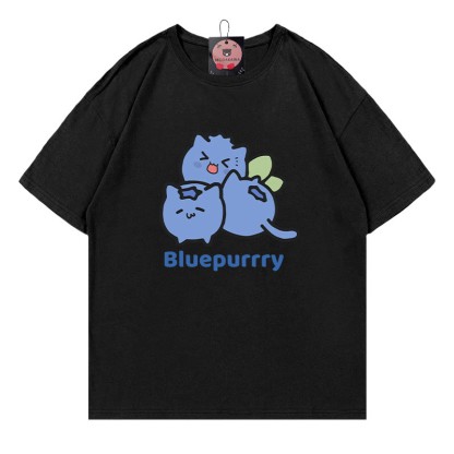 BLUEPURRRY Blueberry Purr Print Modakawa T-Shirt - Black - 5XL - image 3