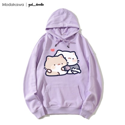 MODAKAWA X gud_doodle – Lockerer Hoodie mit Kitten-Print - Purple - 5XL - image 3