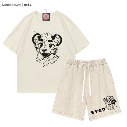 MODAKAWA X atka T-Shirt mit Tiger-Print, Vintage-Shorts, zweiteiliges Set - Beige - 3XL - image 3