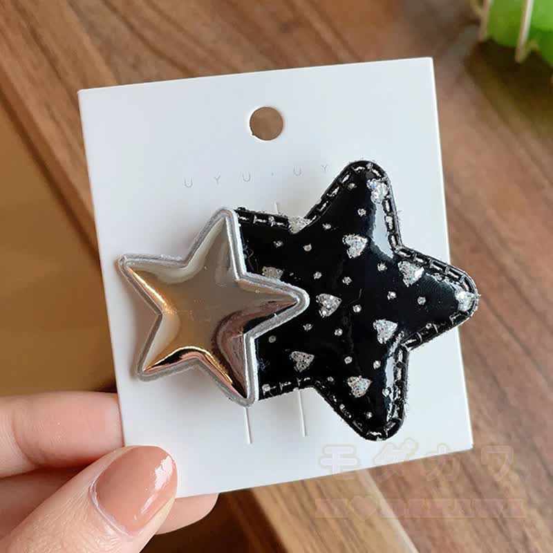 Süße Y2K-Glitzerstern-Entenschnabel-Haarspangen - Schwarzer Silberstern - image 5