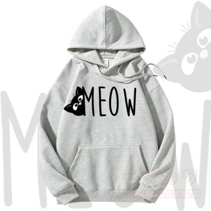 MODAKAWA MEOW Kapuzenpullover mit Katzenprint und Fleece-Futter - Hellgrau - 3XL - image 10