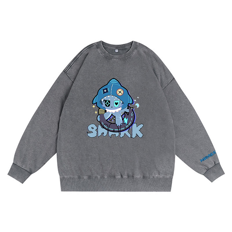 Verspieltes Hai-Grafik-Dunkelästhetisches Unisex-Vintage-Washed-Sweatshirt - Grey - 3XL - image 4