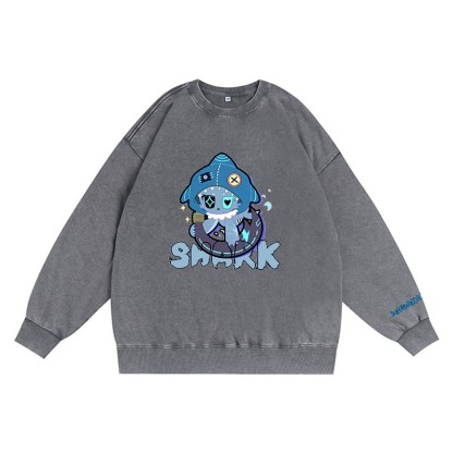 Verspieltes Hai-Grafik-Dunkelästhetisches Unisex-Vintage-Washed-Sweatshirt - Grey - 3XL - image 4