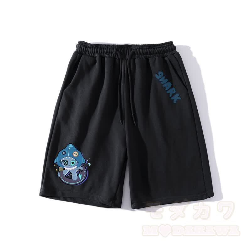 Verspielte Shorts mit Hai-Grafik und dunkler Ästhetik - Schwarz - 5XL - image 4