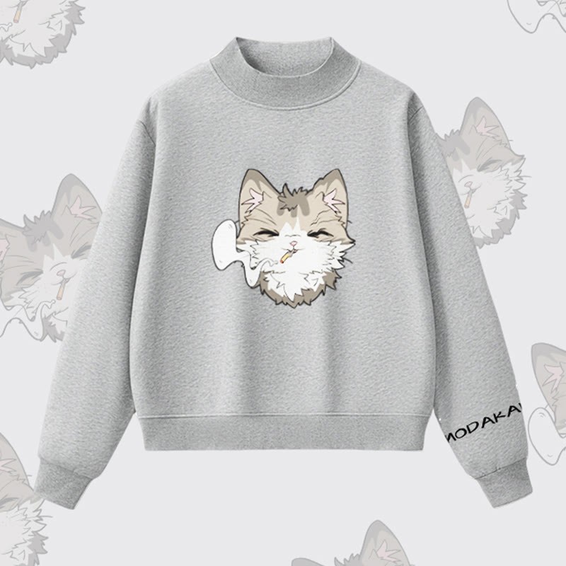 MODAKAWA Sweatshirt mit Raucherkatzen-Motiv und Fleece-Futter - Grey - L - image 5