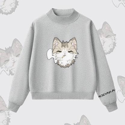 MODAKAWA Sweatshirt mit Raucherkatzen-Motiv und Fleece-Futter - Grey - L - image 5