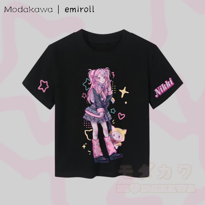 MODAKAWA X emiroll Nikki Graphic Damen Cropped T-Shirt, 92 % gekämmte Baumwolle - Schwarz - XL - image 5
