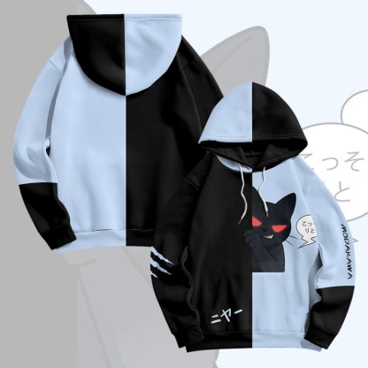 MODAKAWA Pullover-Hoodie mit Allover-Print einer schwarzen Katze - Blue - 6XL - image 4