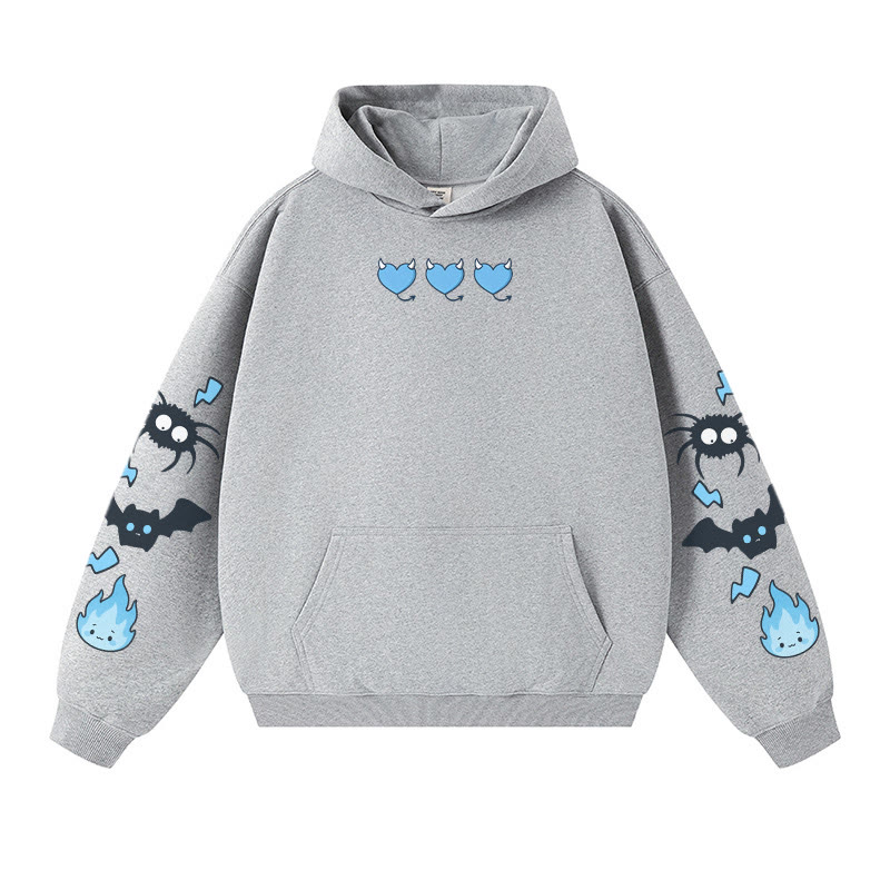 Schrulliger Kapuzenpullover mit Spinnen-/Fledermaus-/Flammen-Grafik, warm, dick - Grey - 3XL - image 5