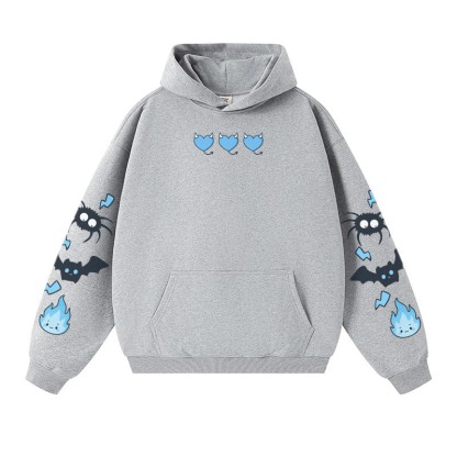 Schrulliger Kapuzenpullover mit Spinnen-/Fledermaus-/Flammen-Grafik, warm, dick - Grey - 3XL - image 5