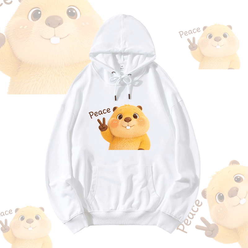 PEACE Capybara Grafik Modakawa Loose Baumwoll-Mischgewebe-Hoodie - White - 5XL - image 3