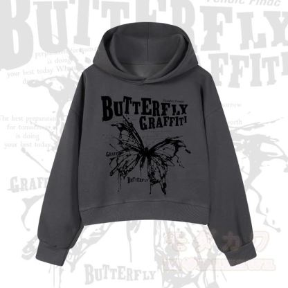 MODAKAWA BUTTERFLY GRAFFITI Cropped Cotton Hoodie - Dunkelgrau - 3XL - image 7